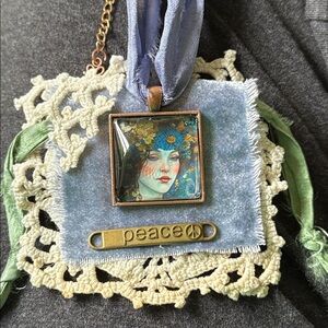 Artisan Boho Peace Statement Necklace Fabric Ribbon Lace